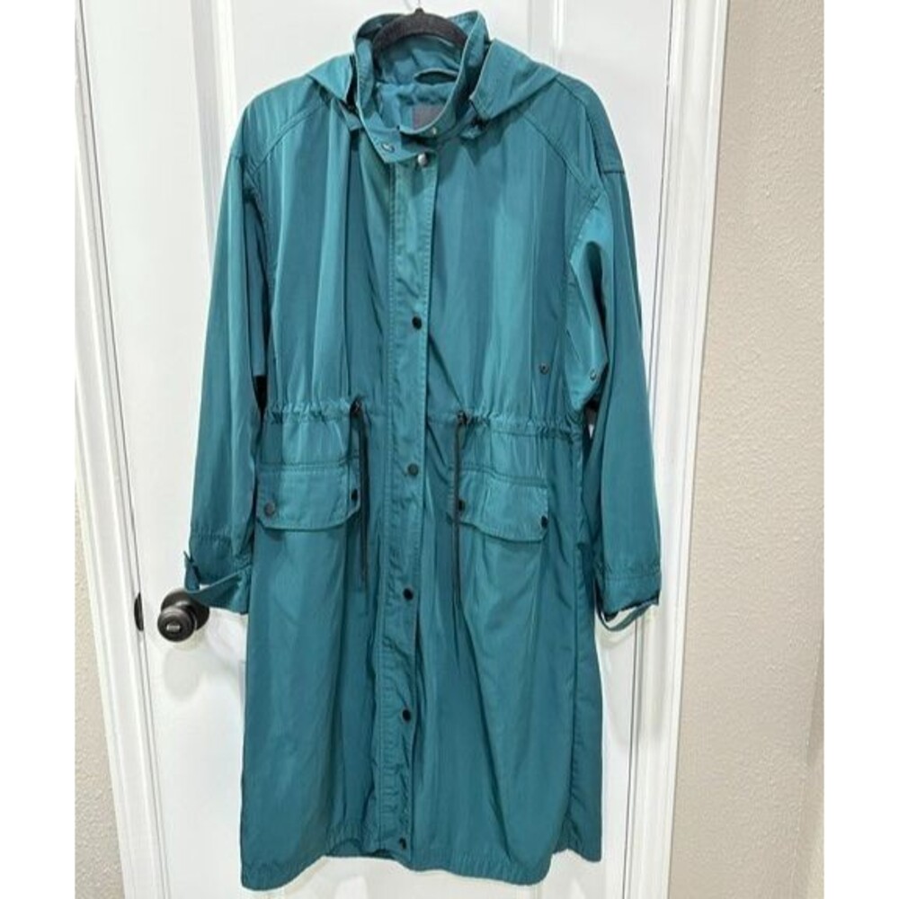 7 For All Mankind Women's L Long Hooded Anorak Utility Parka Jacket Teal Green